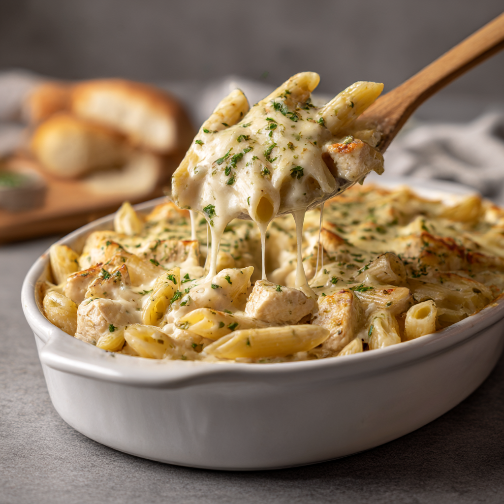 Chicken Alfredo Bake with Penne Pasta