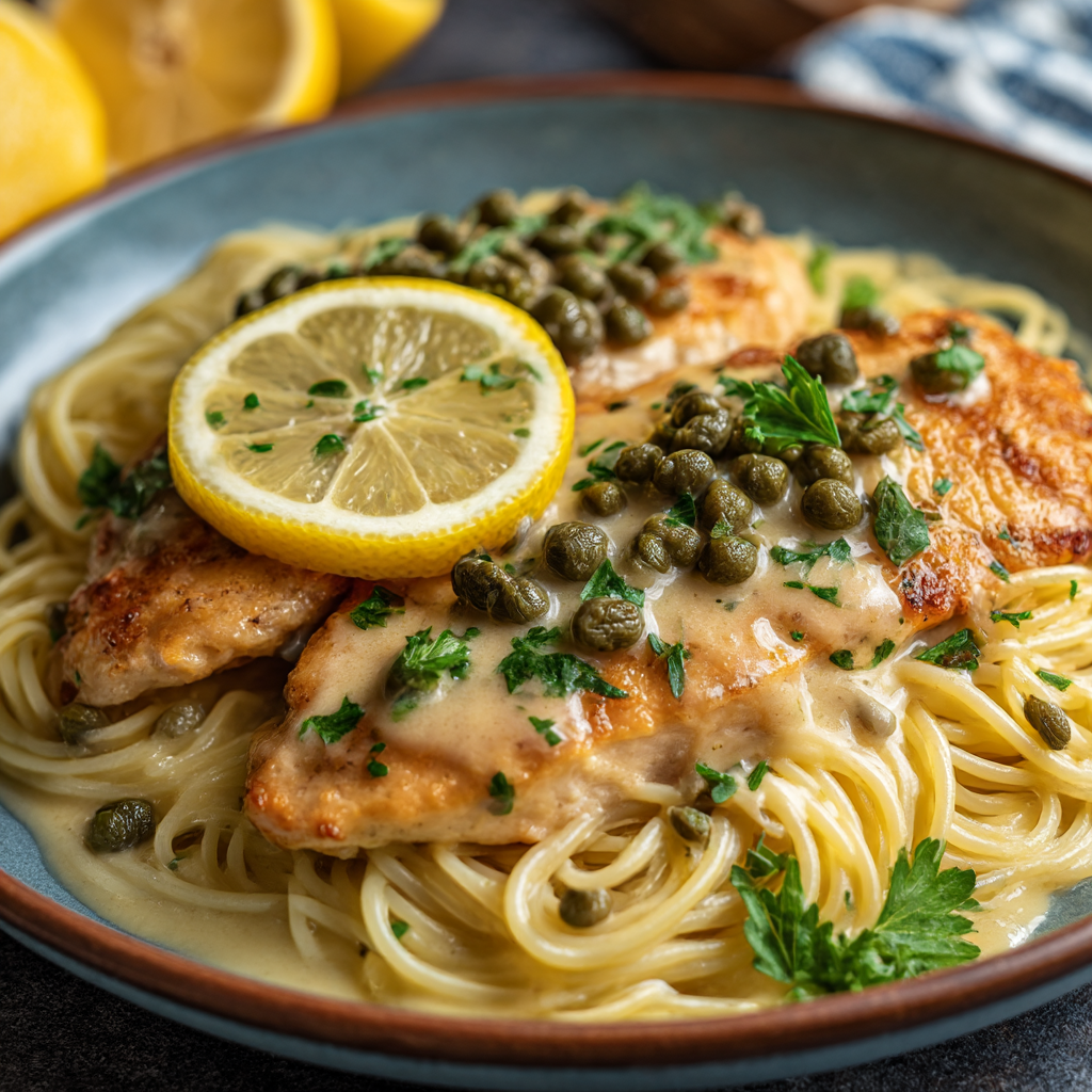 Chicken Piccata with Creamy Lemon Sauce and Pasta