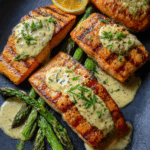 Grilled Salmon Steaks with Creamy Mustard Sauce