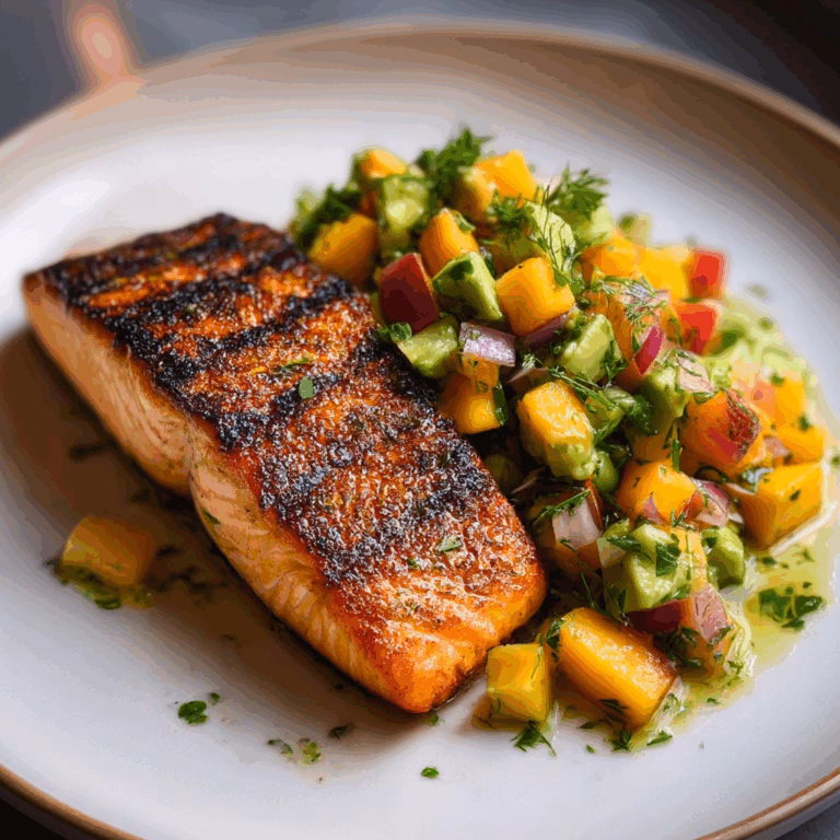 Grilled Salmon with Peach Avocado Salsa