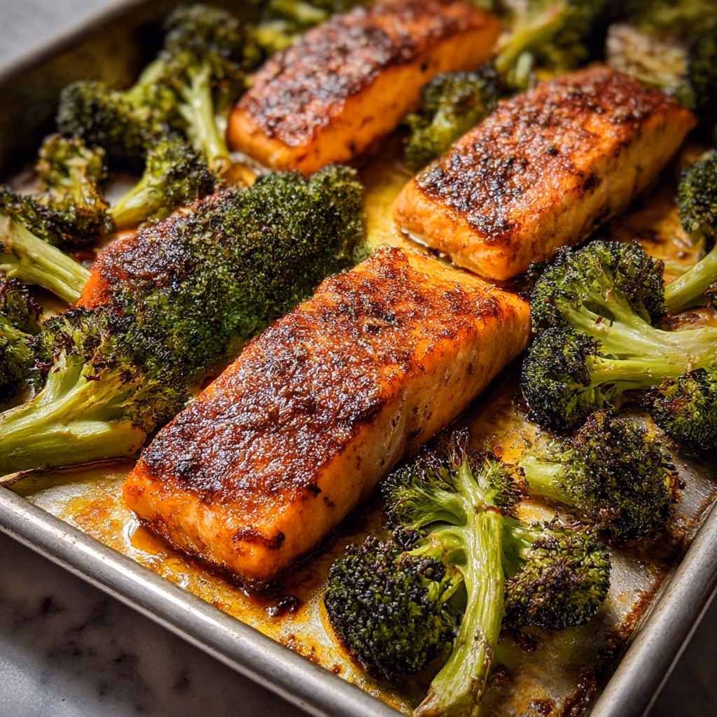 Sheet Pan Salmon with Roasted Broccoli and Miso Butter